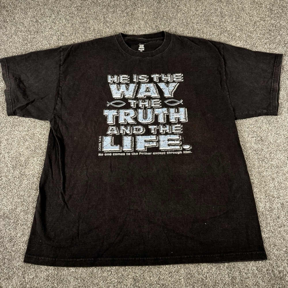 Vintage Y2K Christian Graphic T Shirt Black John 14:6 Way Truth Life XL